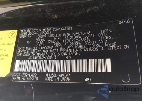 2006 Lexus Rx 400H from USA, damaged, VIN JTJHW31U260005341